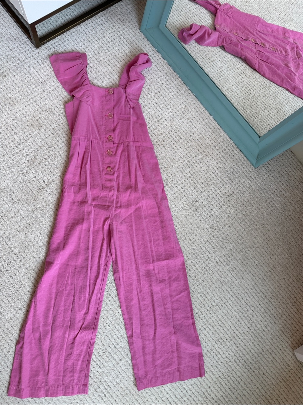 Zara Hot Pink Ruffle-Shoulder Wide-Leg Jumpsuit